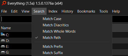 Searching the entire path of files with Everything