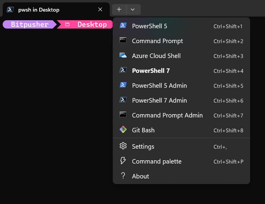 Windows Terminal menu