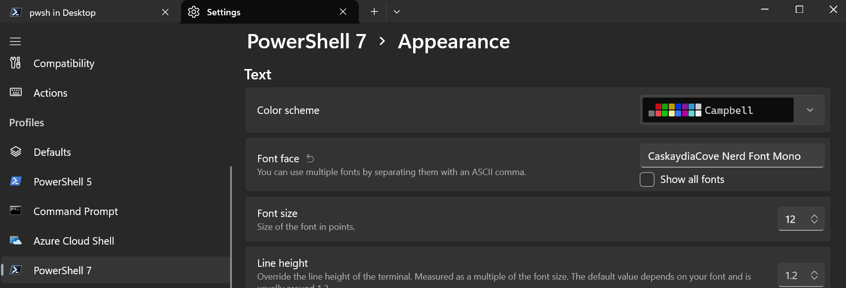 Windows Terminal settings